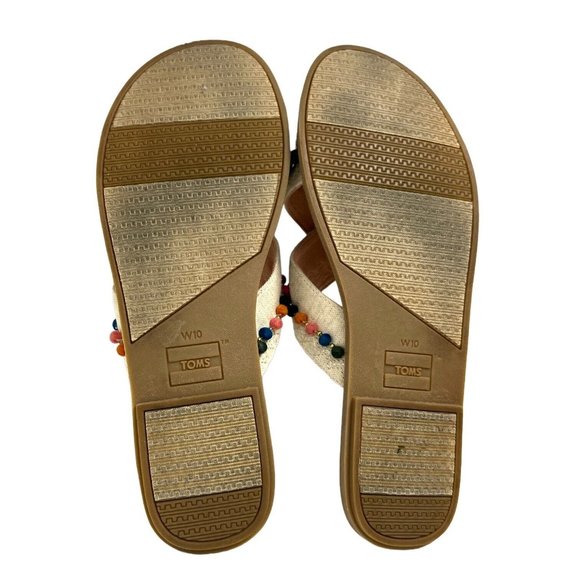 Toms Viv Pom Pom Slide Sandal Womens 10 Natural Hemp Casual Slip On Open Toe - Picture 5 of 5